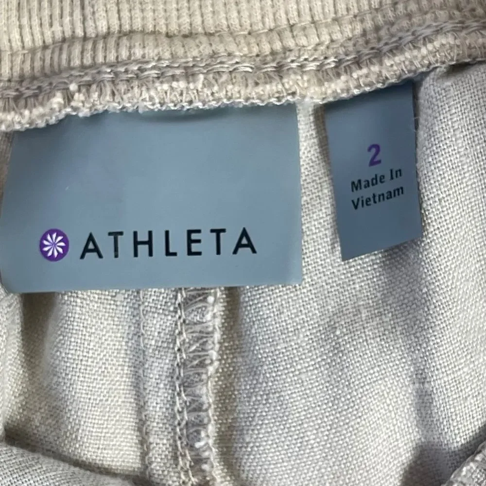 Athleta Oatmeal Drawstring Waist Linen Shorts Sz‎ 2